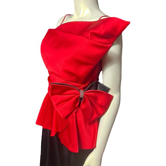 Vintage JCPenney Red Peplum Top Rhinestone Bow Detail Size 11 12 - Picture 4 of 16